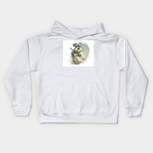 Miniature Schnauzer Playing Ball Watercolour Painting Kids Hoodie